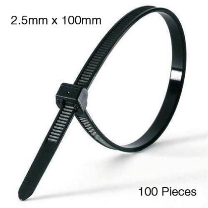 2.5mm X 100mm Self-Locking Nylon Cable Tie Black - 100 Pcs 2.5mm X 100mm Self-Locking Nylon Cable Tie Black - 100 Pcs